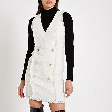 River Island Womens White Boucle Mini Bodycon Dress