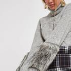 River Island Womens Knit Faux Fur Trim Roll Neck Jumper
