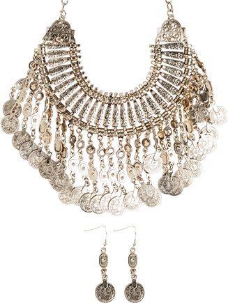Statement Coin Necklace And Earring Set