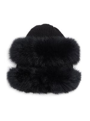 Glamourpuss Fox Fur-trim Wool Knit Hat