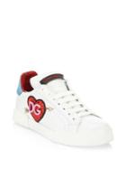 Dolce & Gabbana Glitter Heart Logo Leather Sneakers