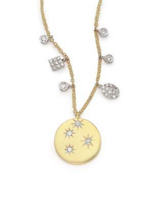 Meira T Diamond & 14k Yellow Gold Starburst Disc Pendant Necklace