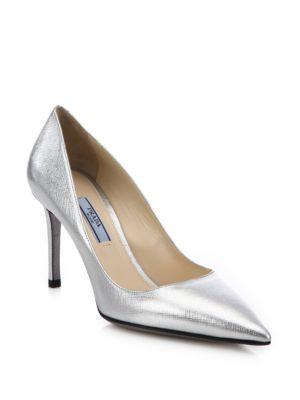 Prada Metallic Saffiano Leather Pumps