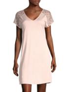 Hanro Fleur Lace-trim Short-sleeve Nightgown