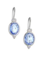 Judith Ripka La Petite Blue Quartz, White Sapphire & Sterling Silver Oval Drop Earrings