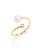 Zoe Chicco Diamond, 6mm White Pearl & 14k Yellow Gold Bypass Ring