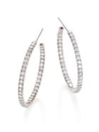 Roberto Coin Diamond & 18k White Gold Medium Hoop Earrings