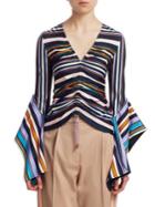 Peter Pilotto Striped Jersey V-neck Gathered Top