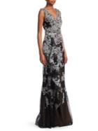 David Meister Sleeveless Floral Gown