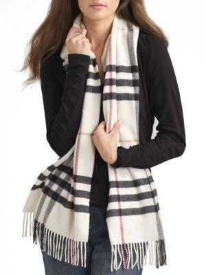 Burberry Ivory Giant Check Cashmere Scarf