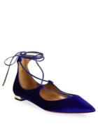 Aquazzura Christy Velvet Lace-up Flats