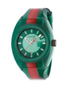 Gucci Transparent Nylon & Striped Rubber Strap Watch/green