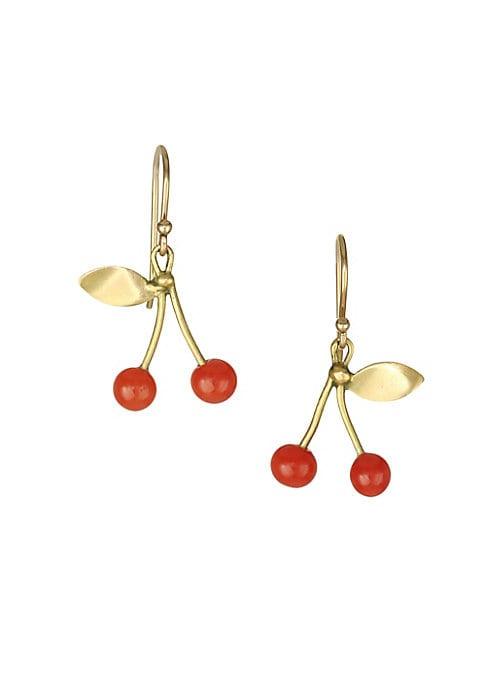 Annette Ferdinandsen Red Coral, Crystal & 18k Yellow Gold Cherry Drop Earrings