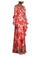 Patbo Leaf Print Ruffle-sleeve Maxi Wrap Dress