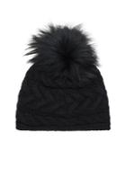 Portolano Cable Knit Fox Fur Pompom Hat