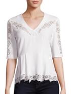Rebecca Taylor Crepe Lace Inset Top