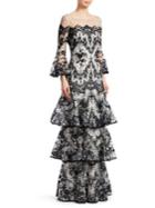 Marchesa Notte Bell-sleeve Embroidered Lace Gown