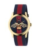 Gucci Bee Goldtone Stainless Steel & Striped Nylon Strap Watch