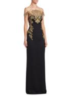 Marchesa Notte Stretch Crepe Floor-length Gown