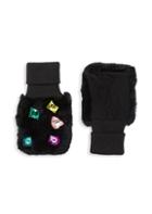 Glamourpuss Multicolor Jewel Rabbit Fur-trim Mittens