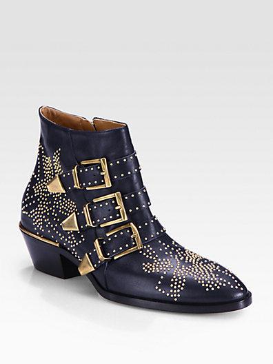 Chloe Susanna Studded Leather Buckle Ankle Boots
