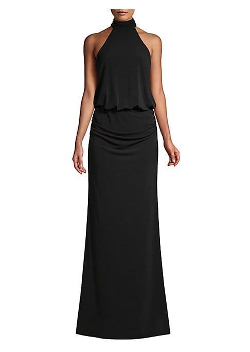Laundry By Shelli Segal Halter Matte Jersey Shirred Gown