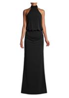 Laundry By Shelli Segal Halter Matte Jersey Shirred Gown
