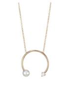 Zoe Chicco 14k Yellow Gold, 4mm White Pearl & Diamond Open Circle Pendant Necklace