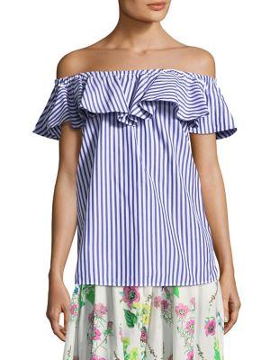 Mds Stripes Off-the-shoulder Ruffle Top