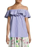 Mds Stripes Off-the-shoulder Ruffle Top