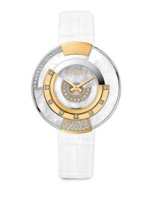 Fendi Delfina Delettrez X Fendi Policromia Diamond, Mother-of-pearl & Alligator Strap Watch
