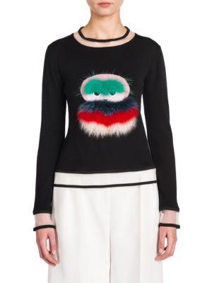 Fendi Monkey Fur-embroidered Knit Sweater