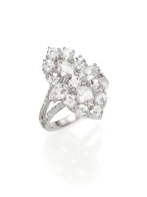 Meira T Pave Diamond, White Topaz & 14k White Gold Ring