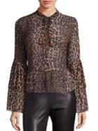 Saks Fifth Avenue Collection Silk Bell Sleeve Leopard-print Blouse