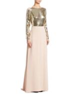 Carolina Herrera Silk Sequin Velvet Bow Gown