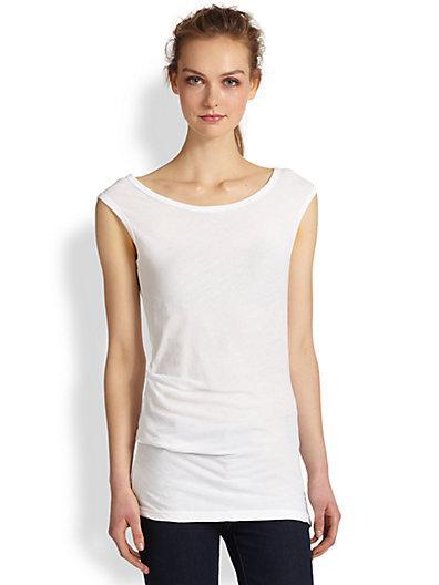 James Perse Asymmetrical Tucked Cotton Jersey Tee