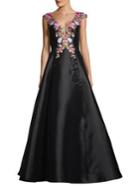Basix Black Label Cap-sleeve Embroidered A-line Gown