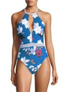 Red Carter Halter Plunge One-piece Swimsuit