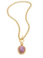 Kenneth Jay Lane Pink Opal & Crystal Toggle Pendant Necklace
