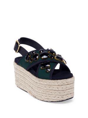 Marni Jeweled Crisscross Strap Espadrille Platform Sandals