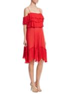 Halston Heritage Pleated Cold Shoulder Dress