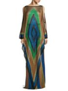Balmain Fishnet Inca-print Gown