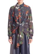 Cedric Charlier Floral Print Tie Front Blouse