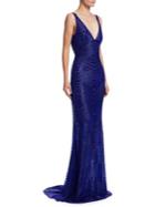 Naeem Khan Beaded Plunging Back Gown