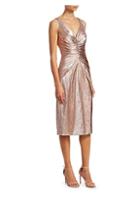 Theia Metallic Ruched Midi Dress