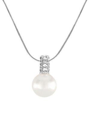 Majorica 12mm White Pearl, Cubic Zirconia And Sterling Silver Necklace