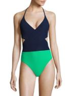Tory Burch Colorblock Wrap One-piece Swimsuit