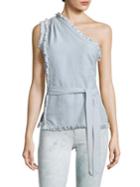 Paige Rosie Hw X Paige Emmanuelle Frayed Chambray One-shoulder Top