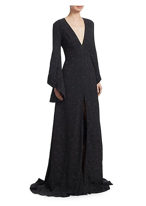 Brandon Maxwell Jacquard Flare-sleeve Gown