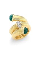 David Webb Toolchest 18k Yellow Gold, Platinum, Emerald & Diamond Double Tip Nail Ring